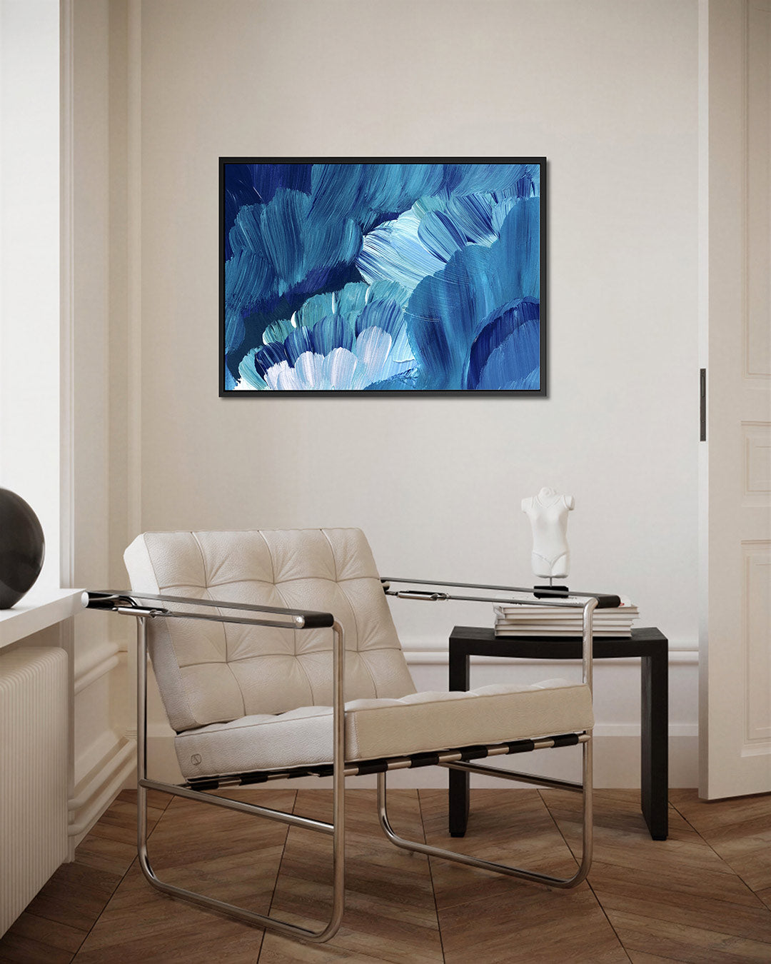 Dynamische blauwe borstels – Creëren – kunstwerk op canvas, dibond of plexiglas