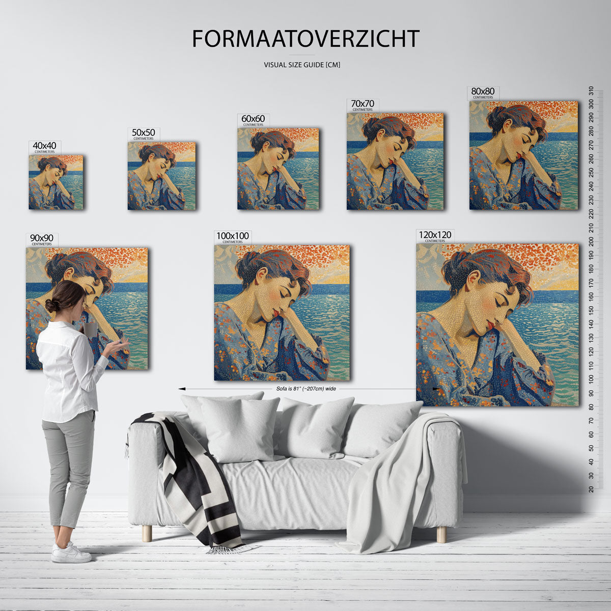 Vrouw bij zee – vierkante muurposter met vrouwelijk portret