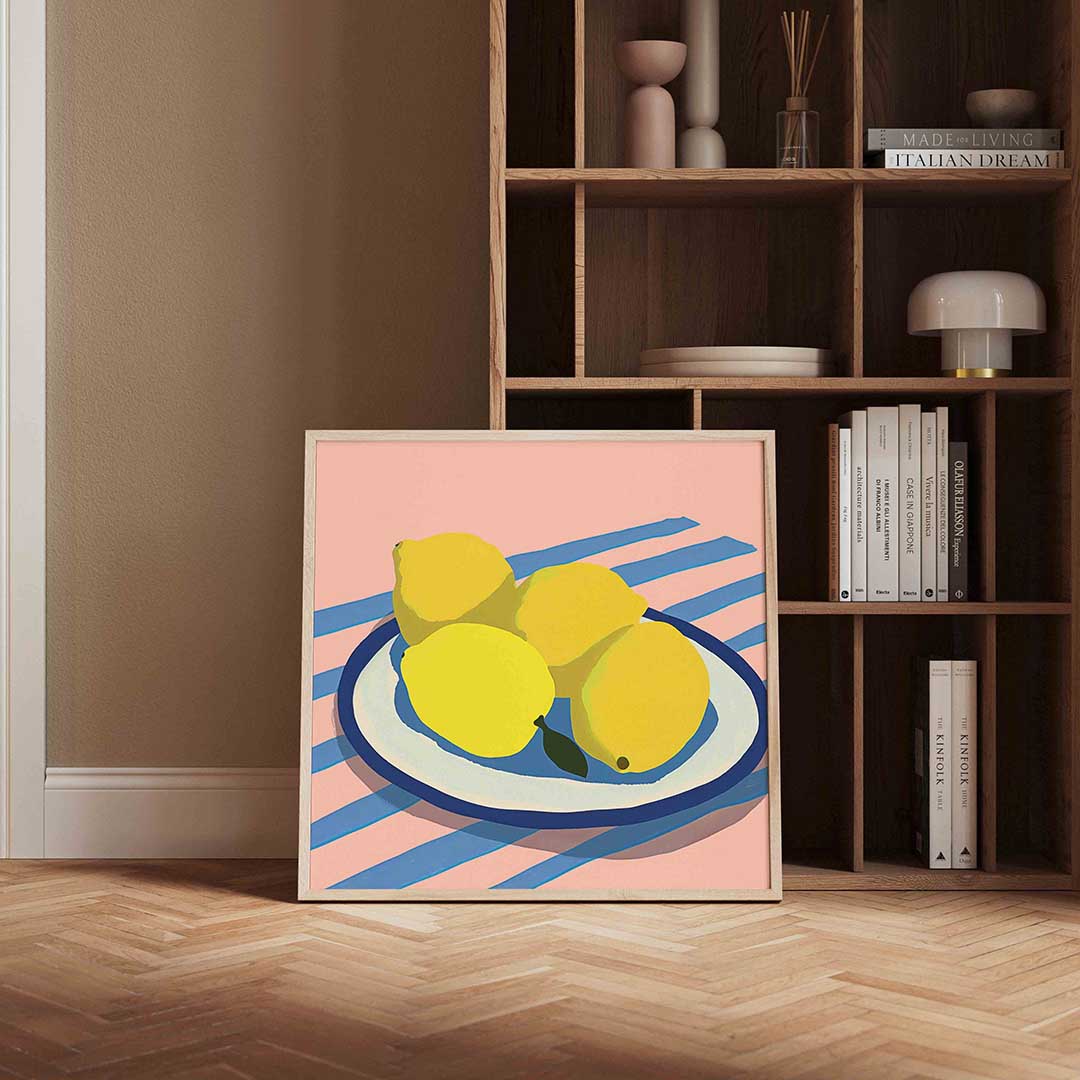 Citroenen op schaal – vierkante design wanddecoratie van WallArtistic