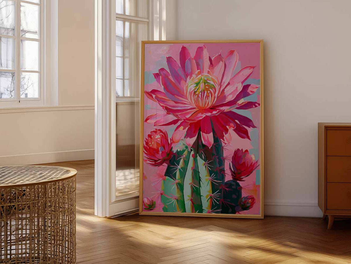 Bloeiende Cactus Kunstposter – vrolijke paasillustratie als portret poster