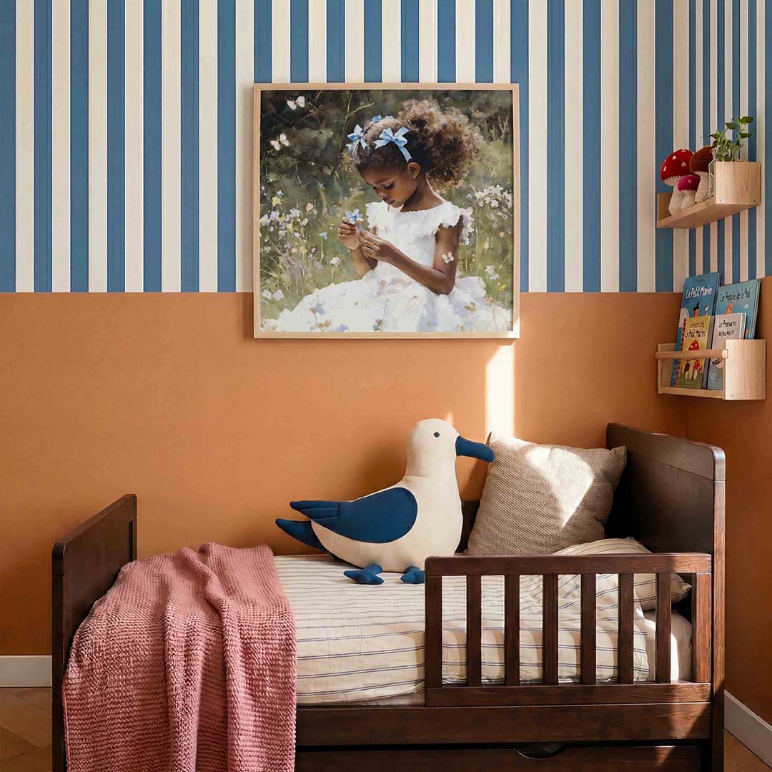 Meisje met bloemen – kids poster in vierkant formaat