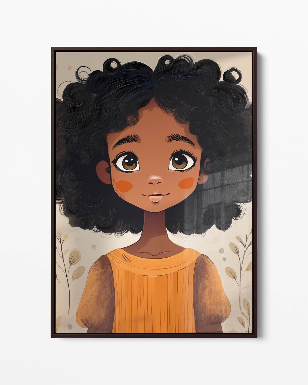 Schattig Meisje met Krullend Haar – portret kunstwerk als wanddecoratie