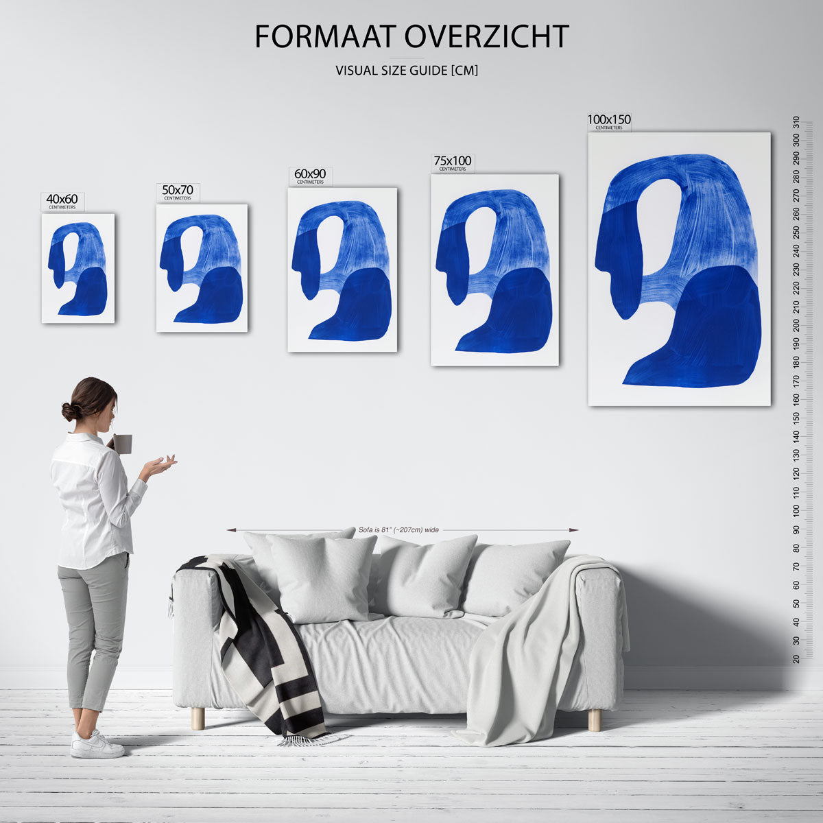 Organische blauwe vormen – staand wanddecoratie kunstwerk