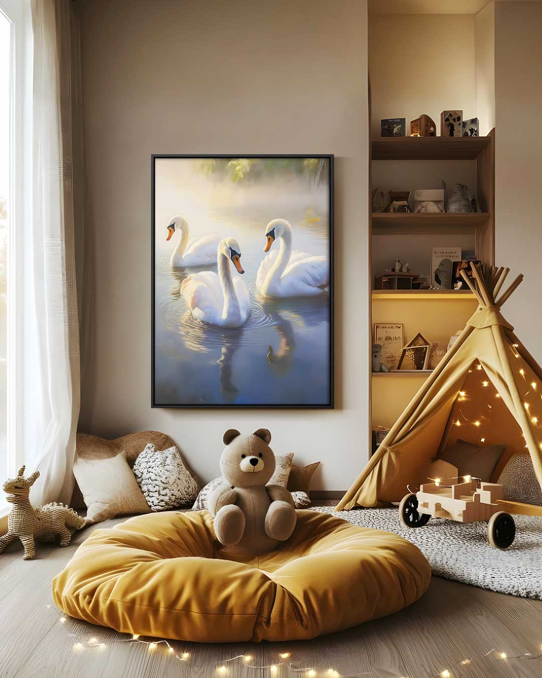 Sereen Zwemeenden Schilderij – canvas wanddecoratie in portret formaat