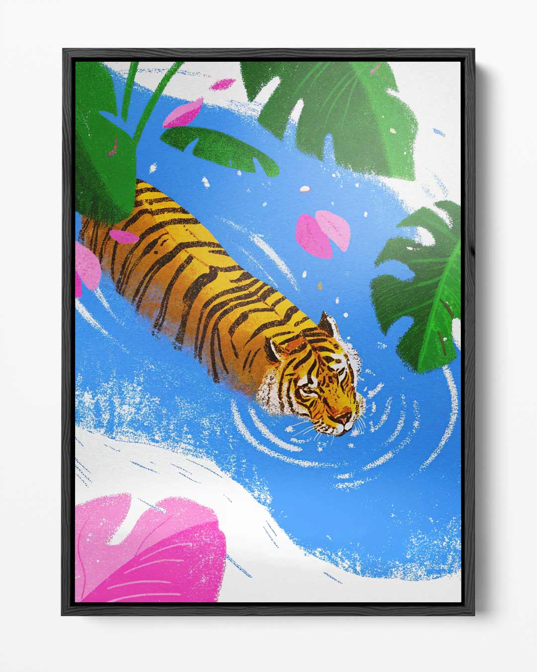 Zwemmende Tijger in Tropisch Water – portret kunstwerk als wanddecoratie