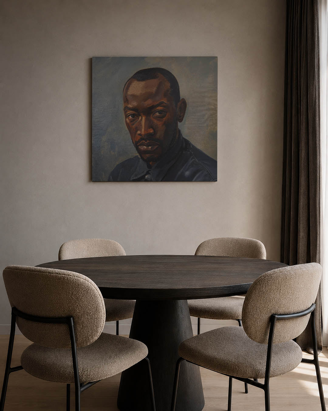 Abstract kunstwerk – tweede productweergave – een abstract kunstwerk met donkere tinten en een rustige visuele opbouw.