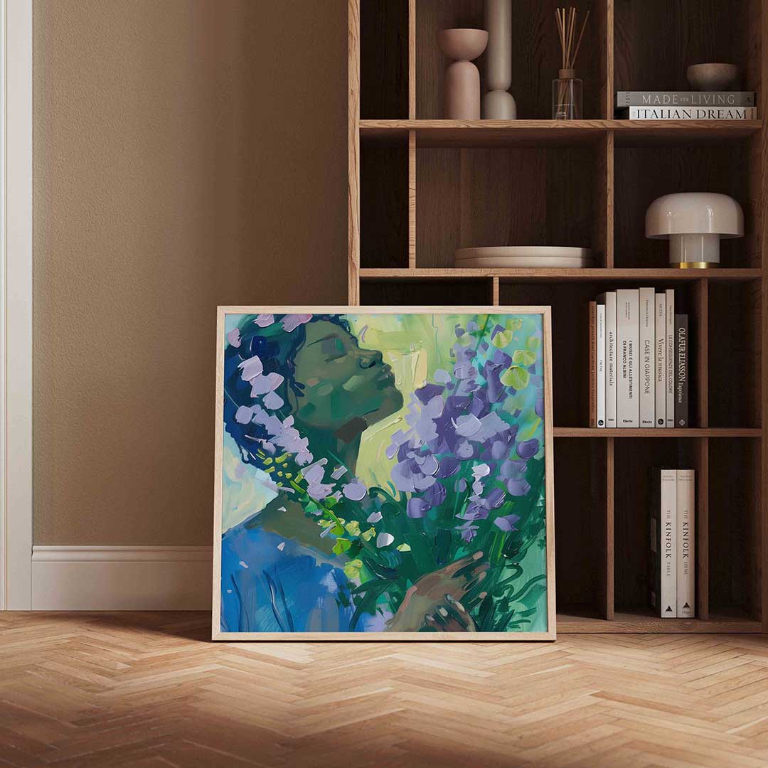 Vrouw met bloemen – portret poster in vierkant formaat