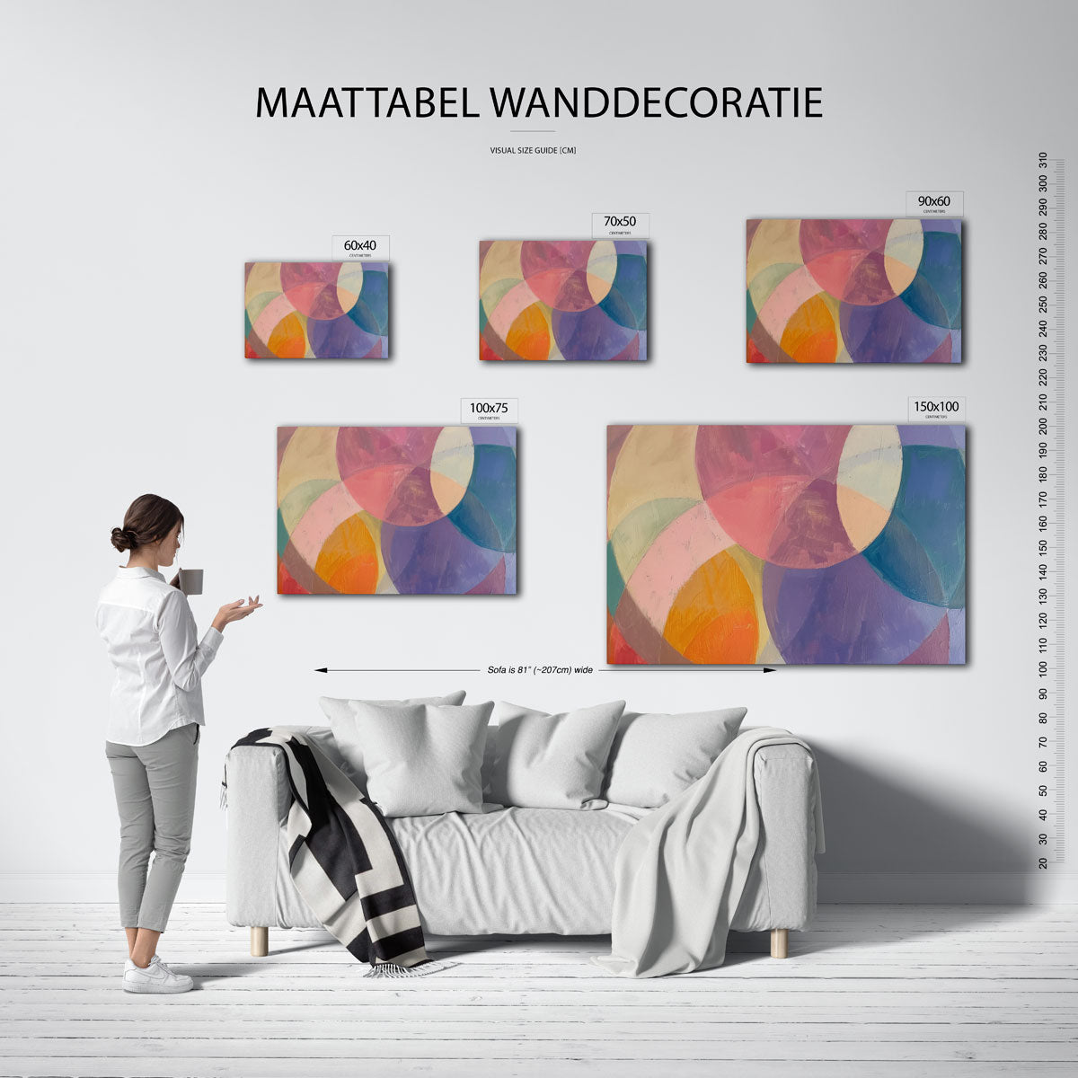 Kleurrijke cirkelvormen – moderne liggende wanddecoratie