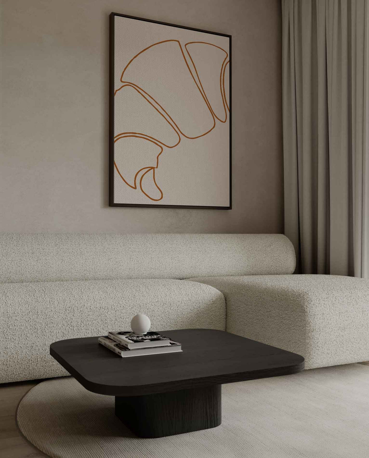 Simpele Croissant Sketch – canvas wanddecoratie in portret formaat