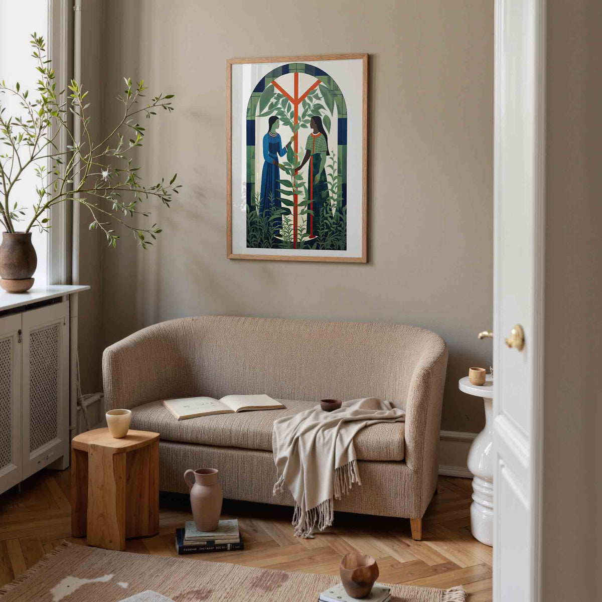 Twee figuren met planten – botanische poster in staand formaat