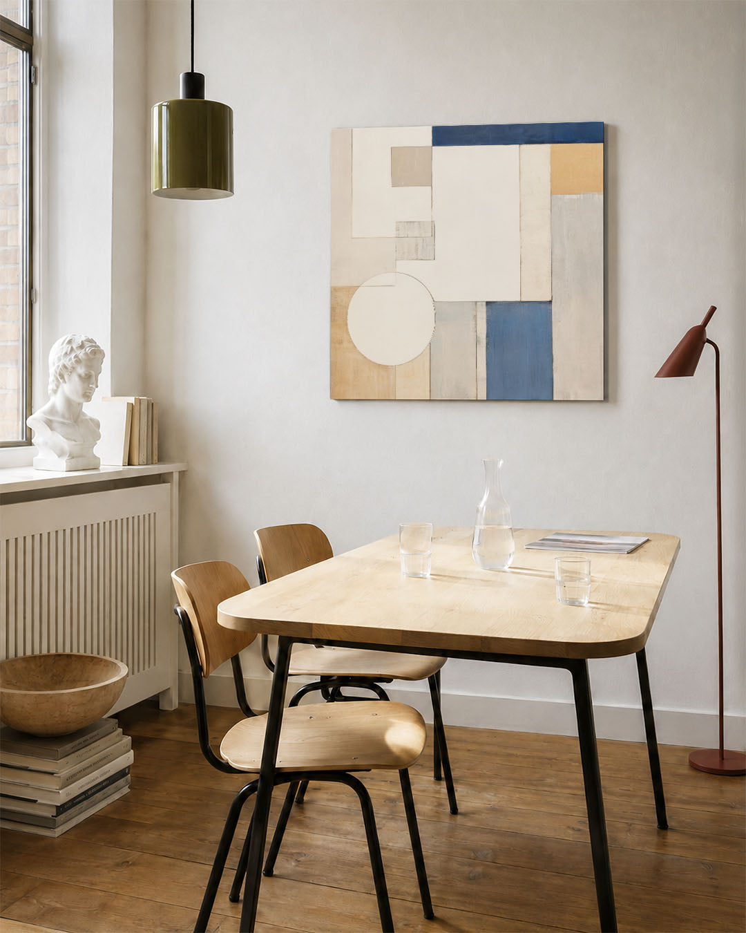 Geometrische vormen compositie kunstwerk – vierkante wanddecoratie – dit werk toont een harmonieuze compositie van
