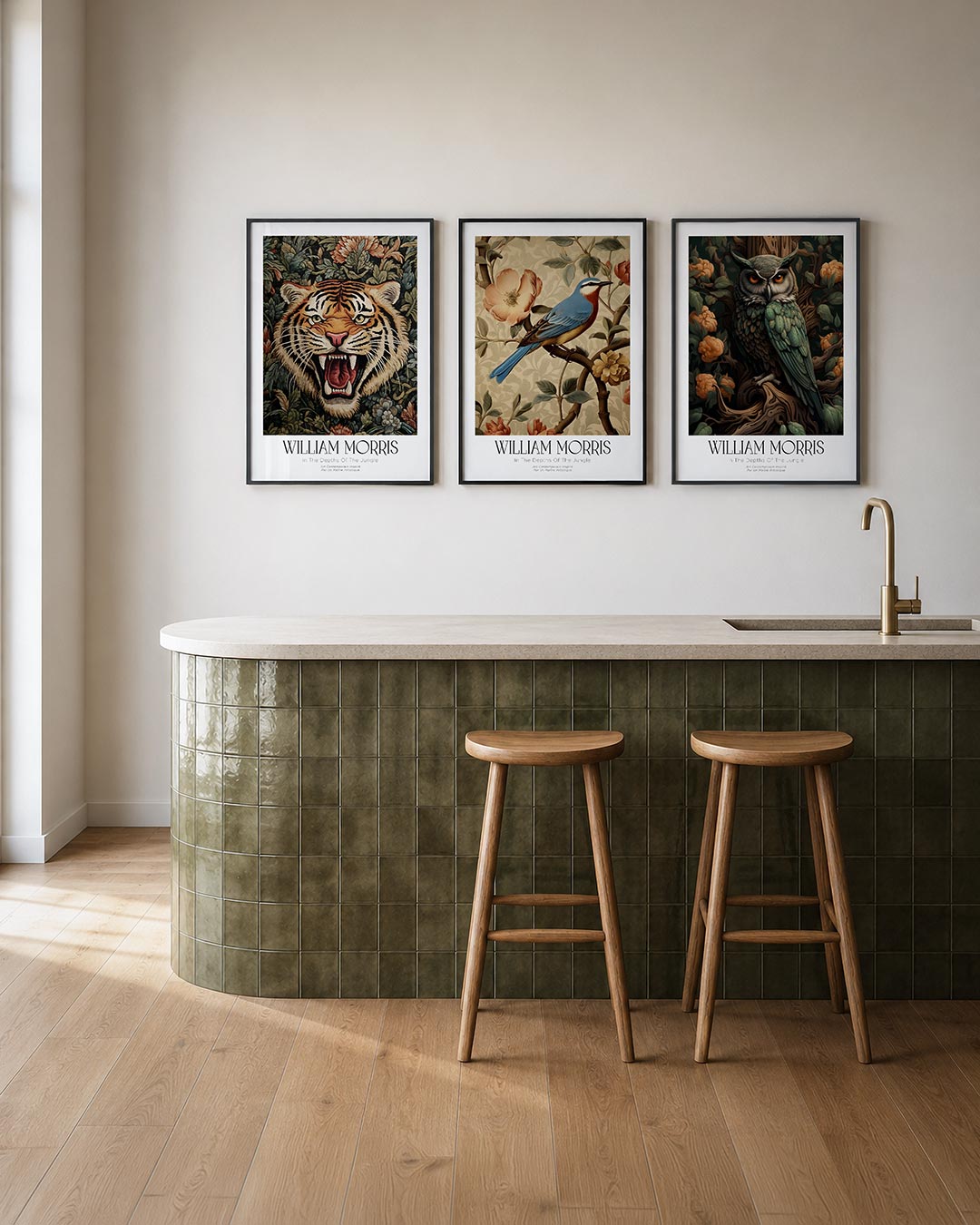Jungle tijger posterset – tweede productweergave – een krachtige tijgerkop omringd door weelderige bladeren en