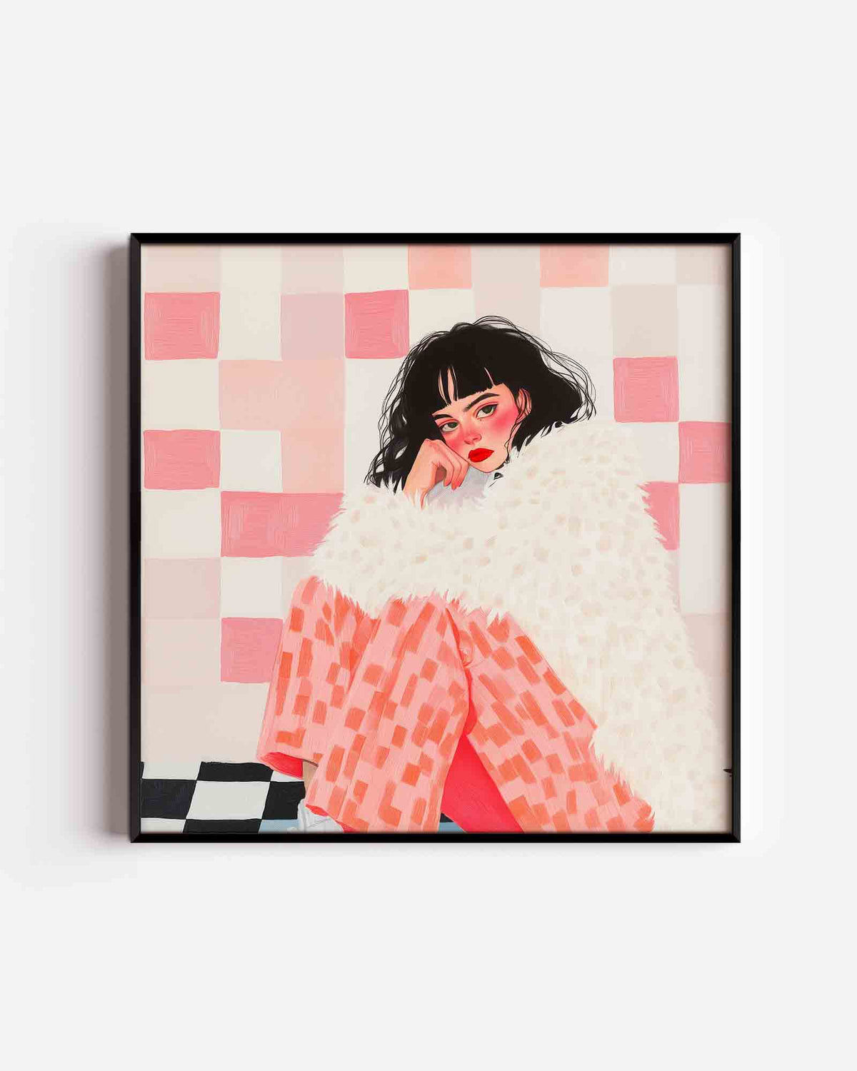 Vrouw met bontjas – moderne vierkante poster als wanddecoratie