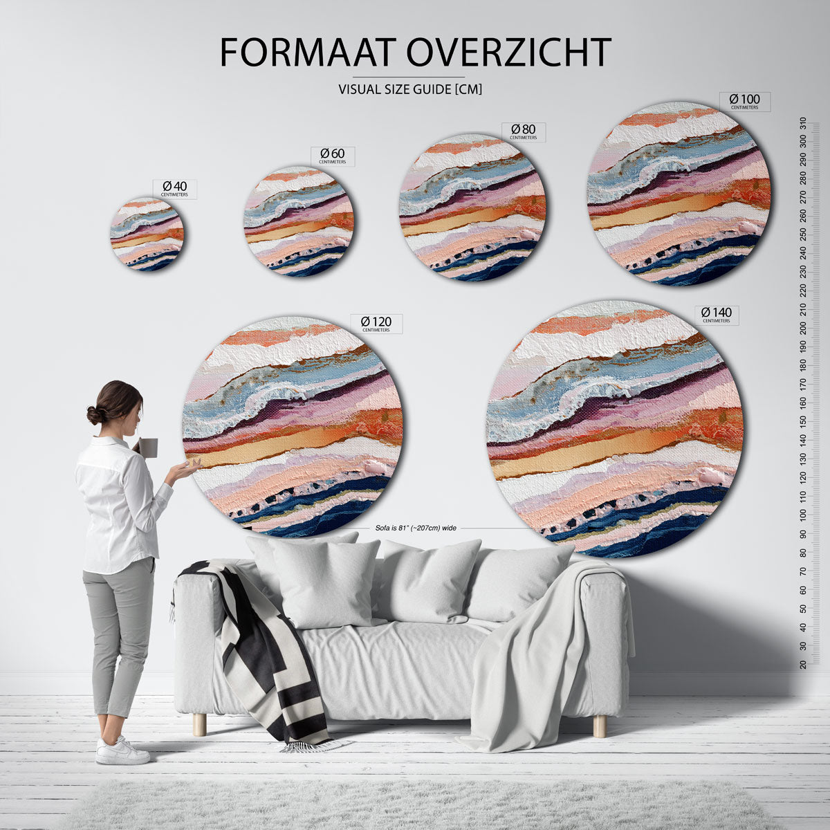 Gelaagde textuur – ronde muurdecoratie met vrouwelijk portret