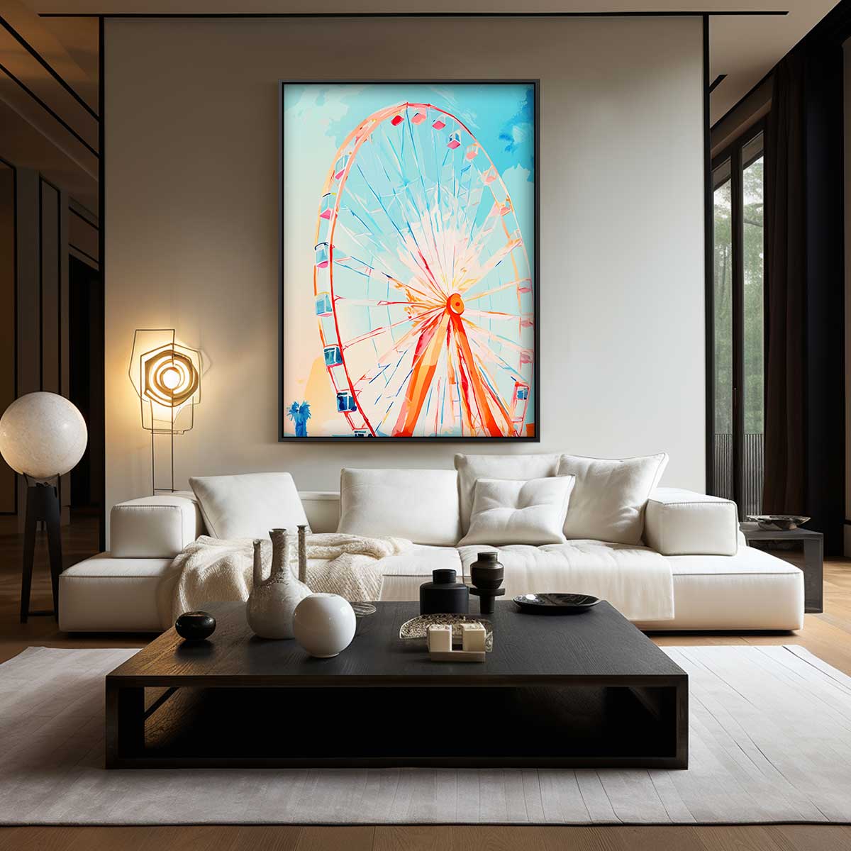 Kleurrijke Reuzenrad Droom – kunstwerk met zwarte baklijst