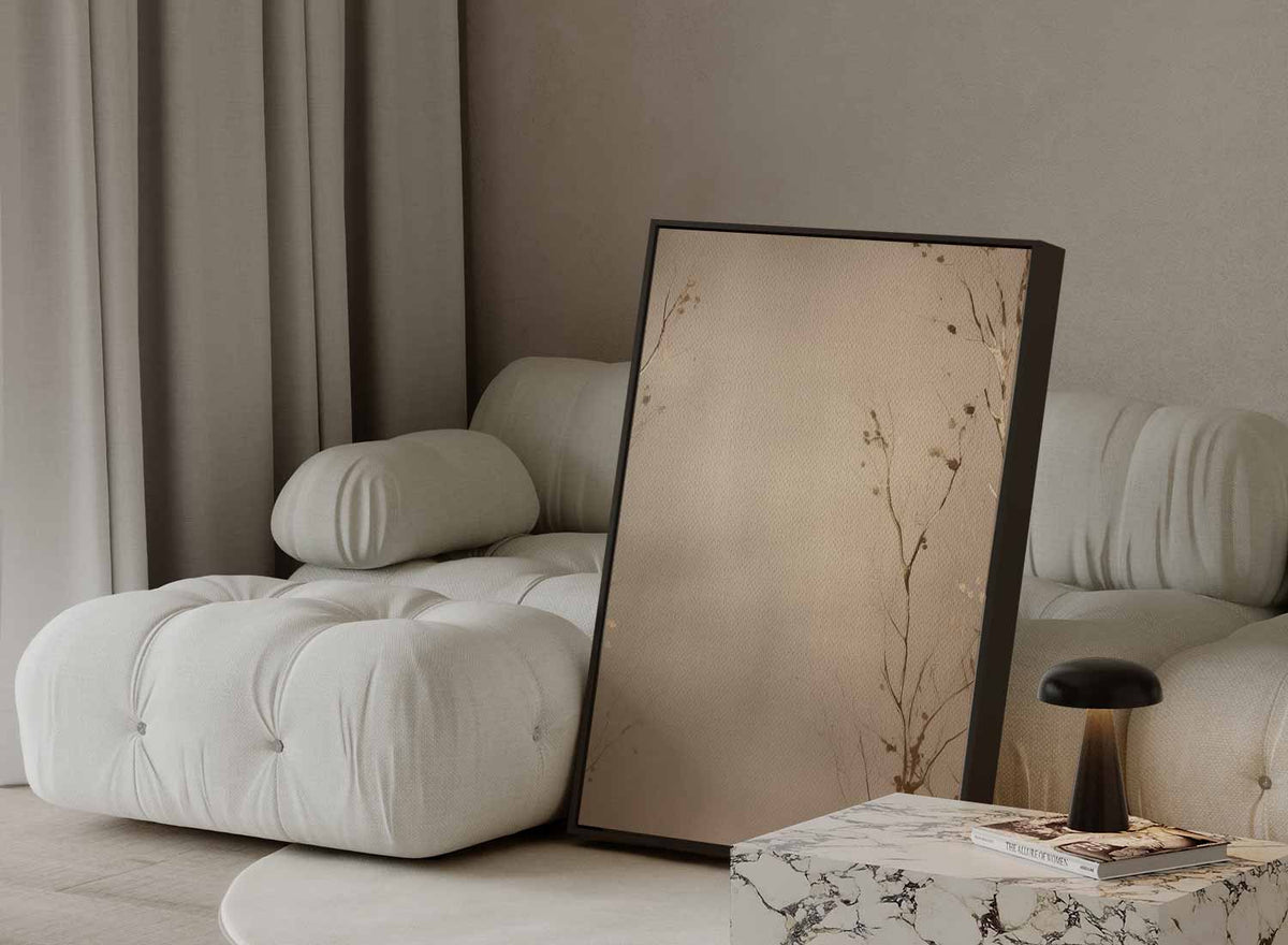 Subtiele Takken in Neutrale Tinten – staande wandkunst voor woonkamer of interieur