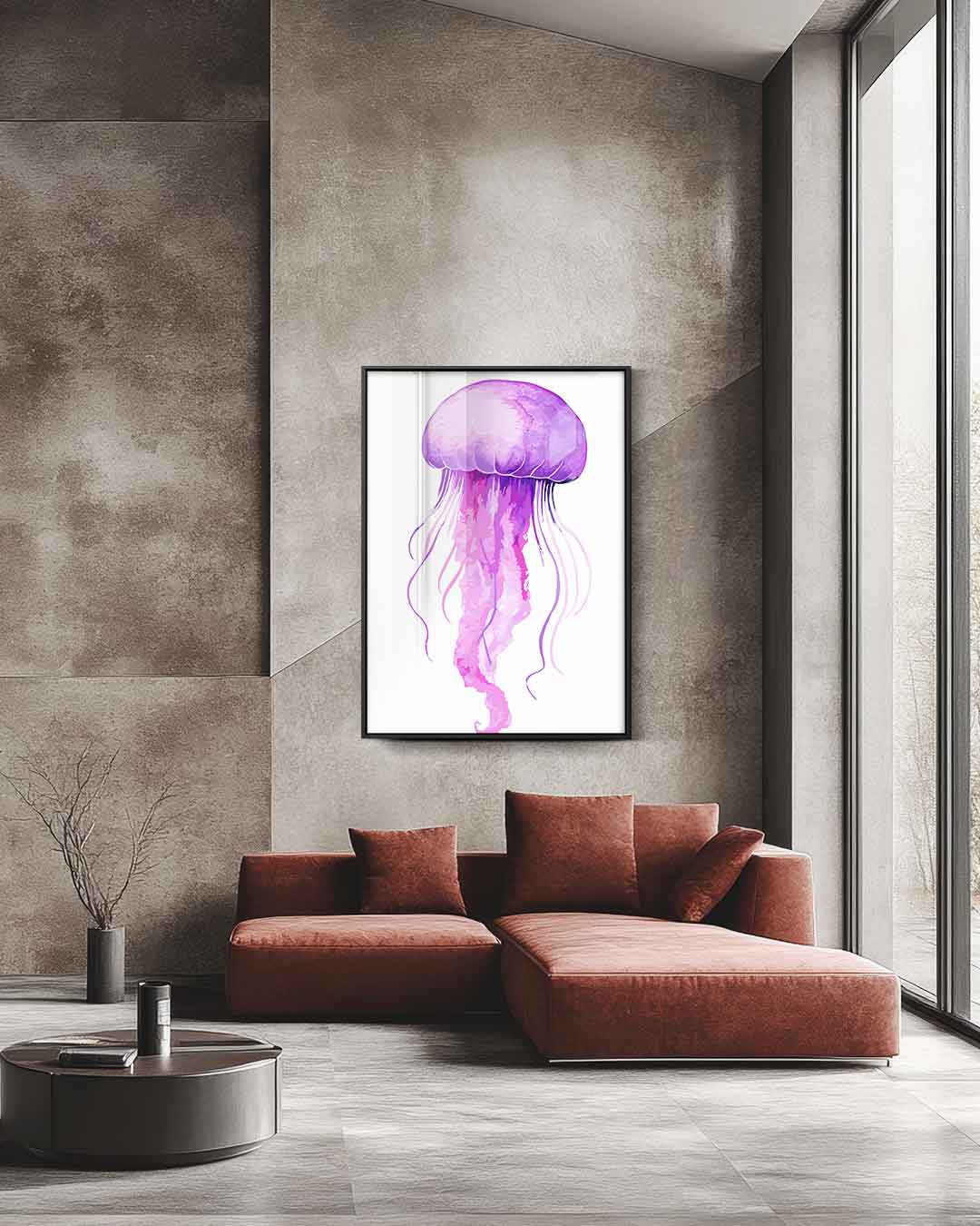 Dromerige Paarse Kwallenprent – staande wandkunst voor woonkamer of interieur