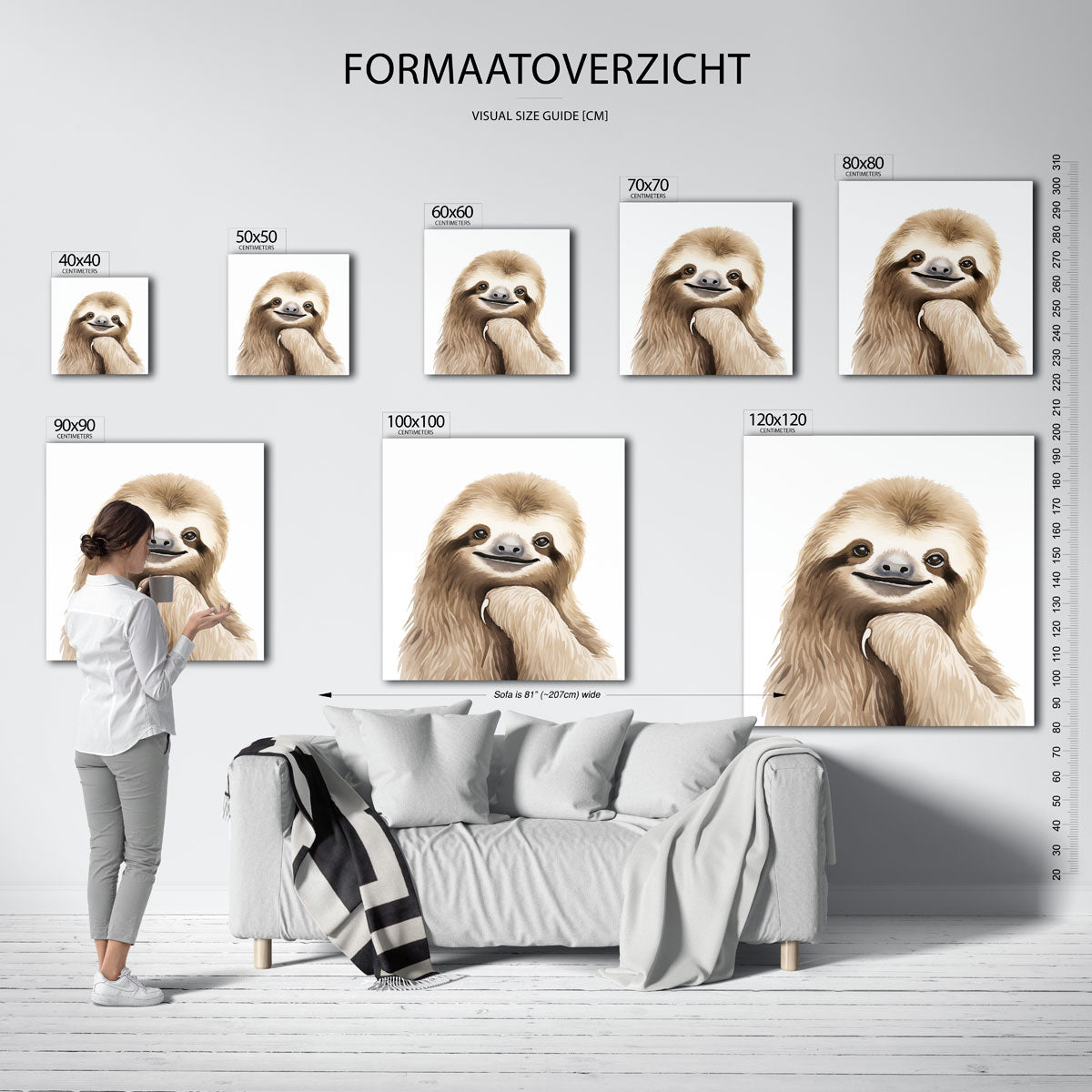 Lachende luiaard – vierkante muurposter voor de kinderkamer
