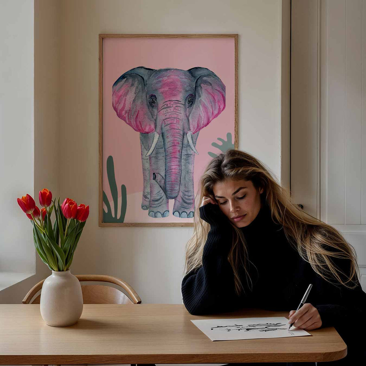 Olifant in Pastel – Popart poster als moderne urban wanddecoratie