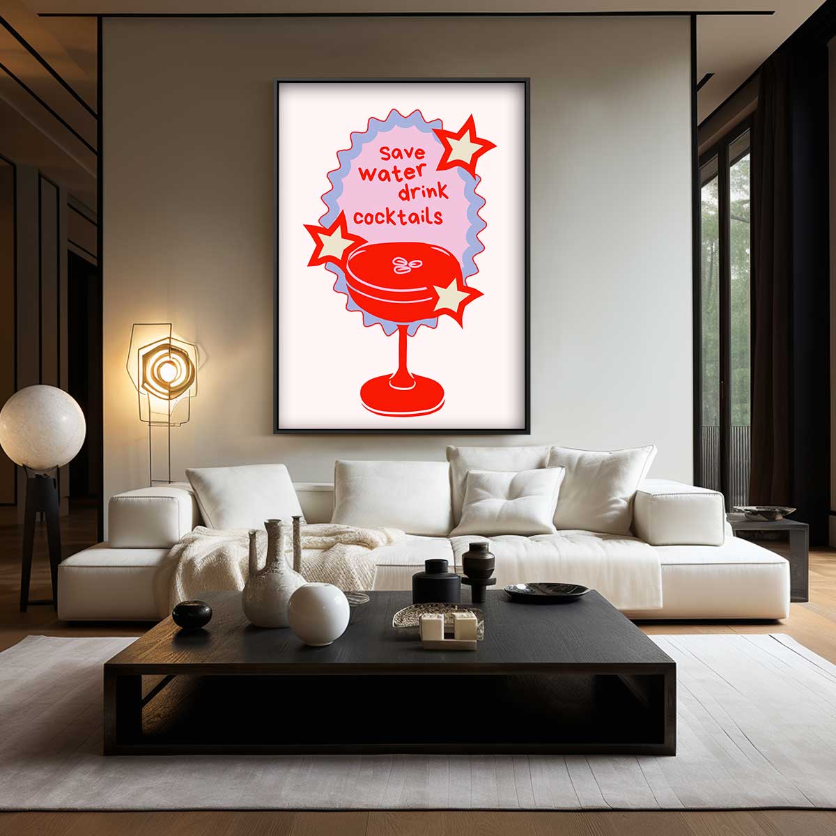 Red Cocktail Fun Poster – kunstwerk met zwarte baklijst