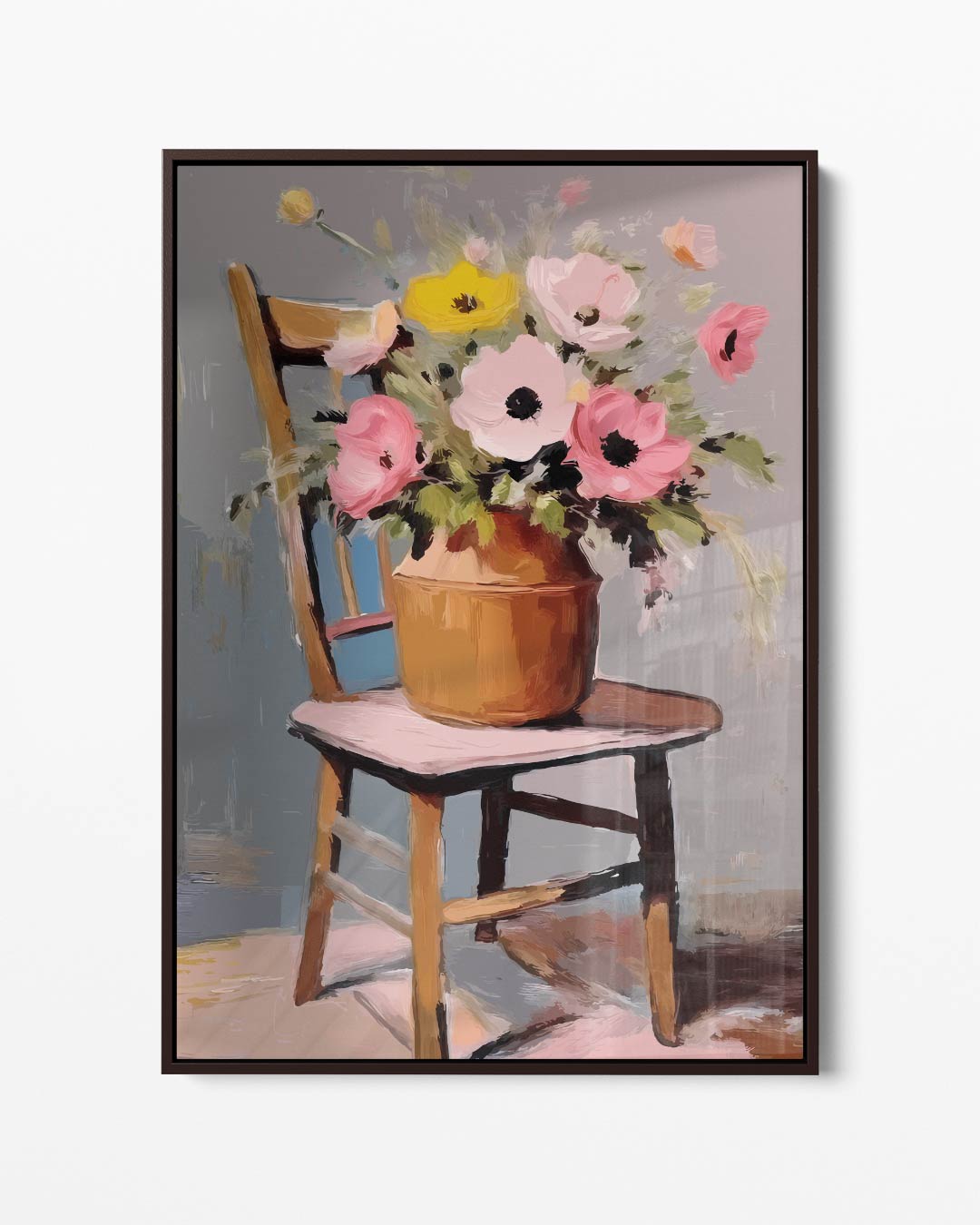 Bloemenpracht op Stoel – portret kunstwerk als wanddecoratie