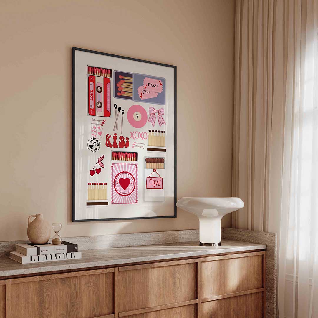 Liefdevolle symbolen – kleurrijke Pop Art poster in staand formaat