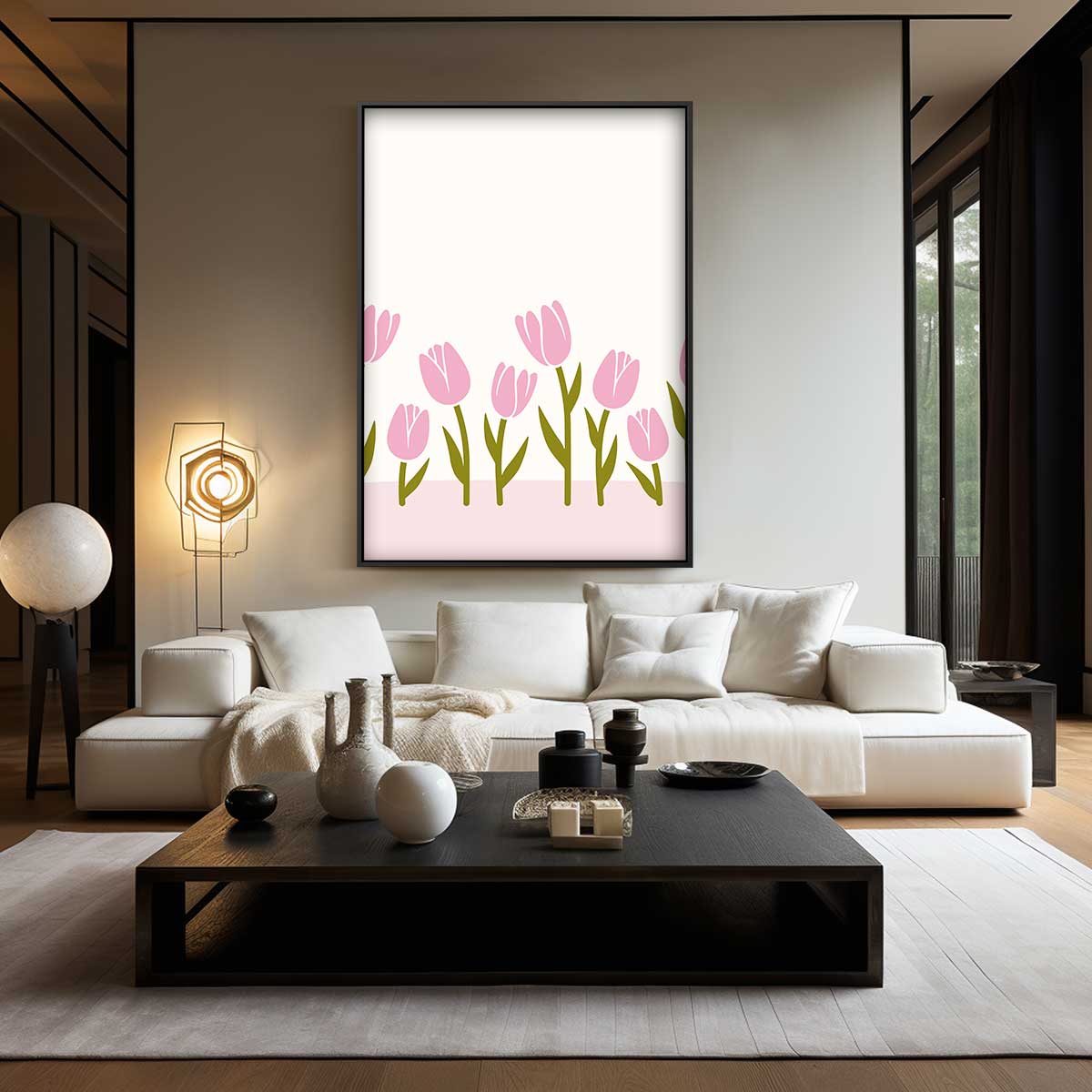Zacht Roze Tulpenveld – dibond wanddecoratie in staand formaat