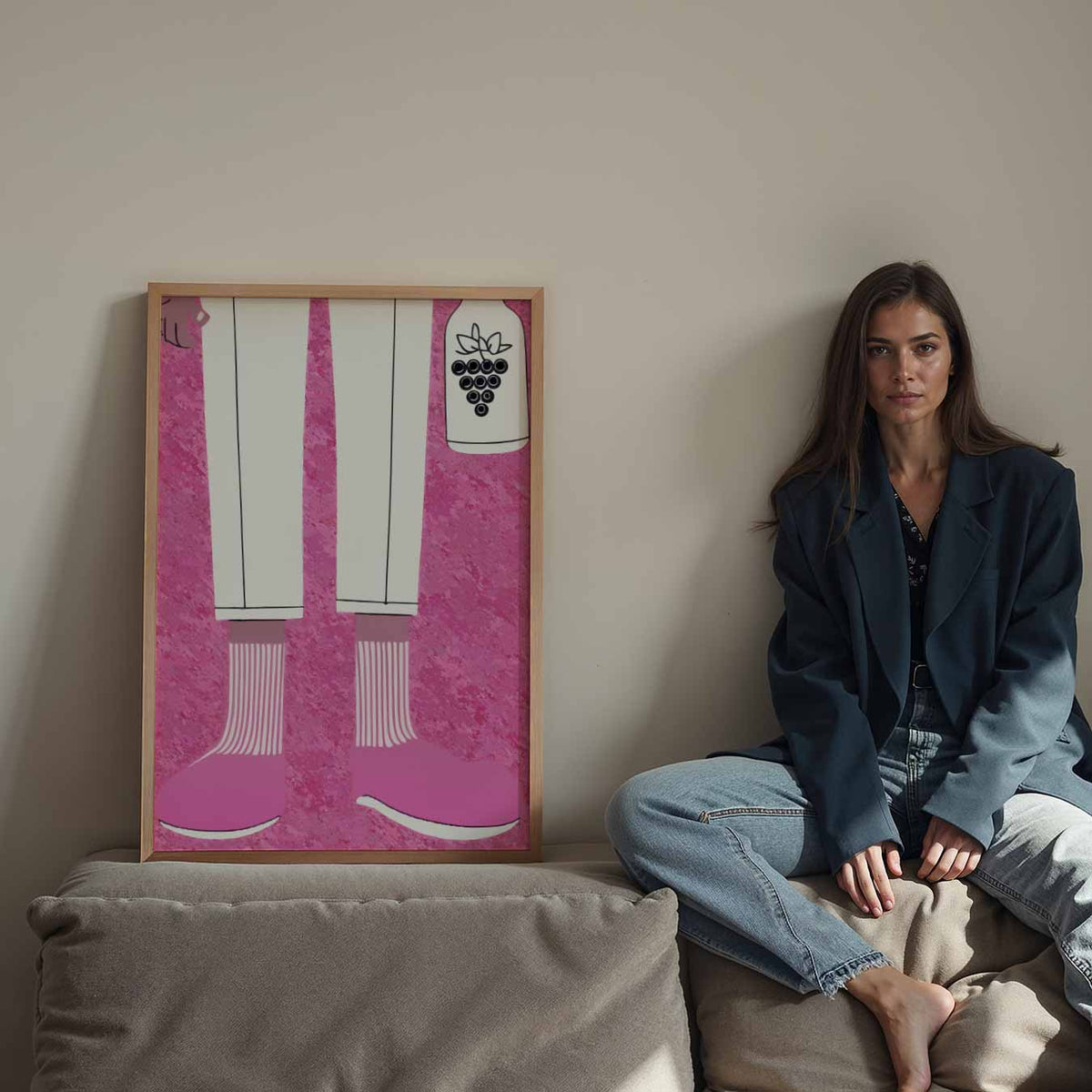 Stijlvolle roze stappers – Streetart wandkunst als portret poster