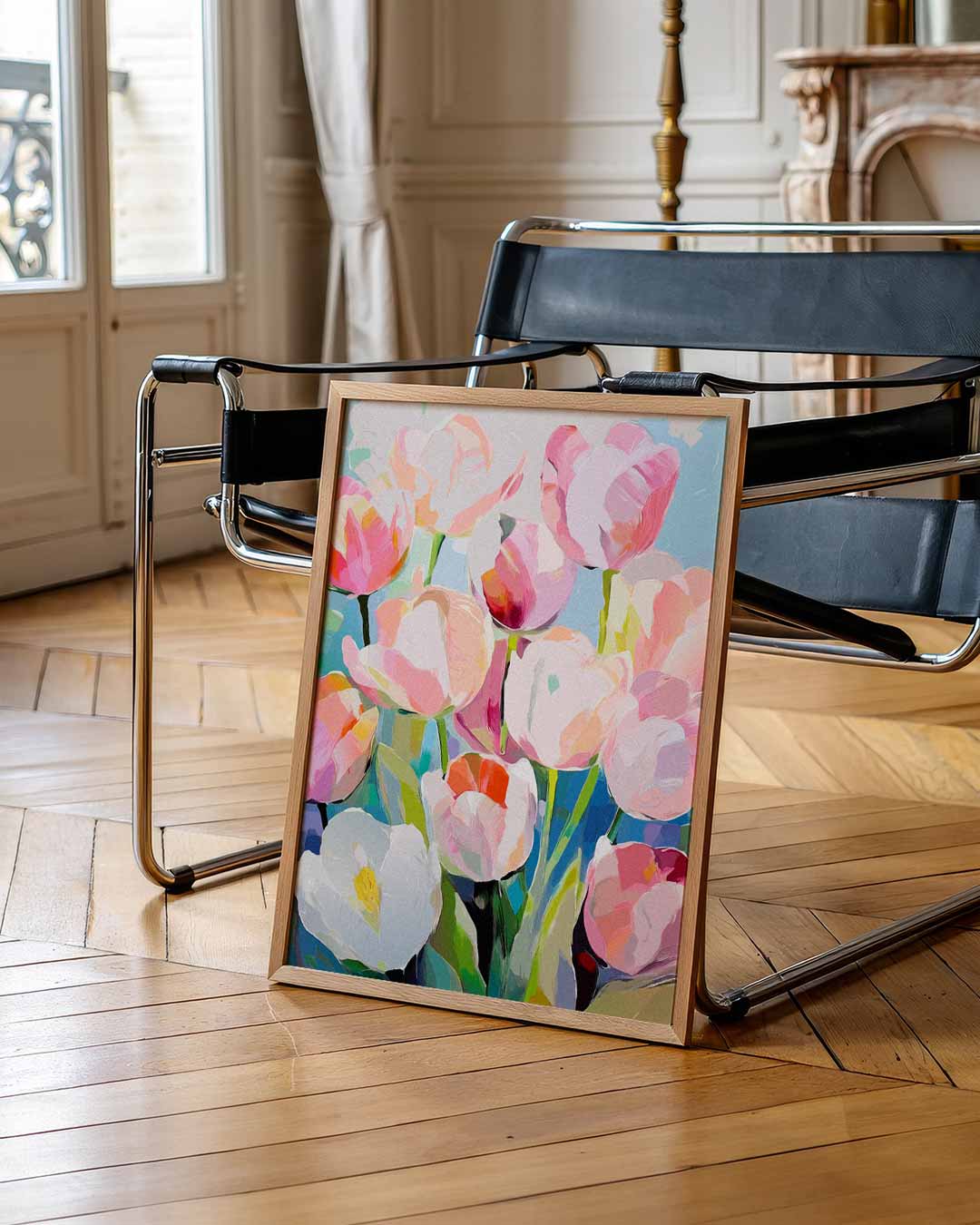 Kleurrijke Tulpenpracht – zomerse wandkunst als portret poster