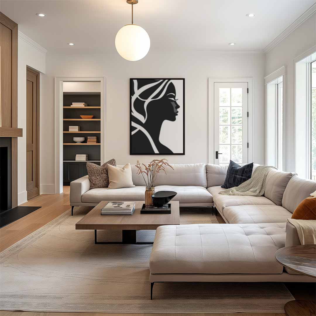 Tijdloze Elegantie in Zwart-Wit – staand kunstwerk voor modern interieur