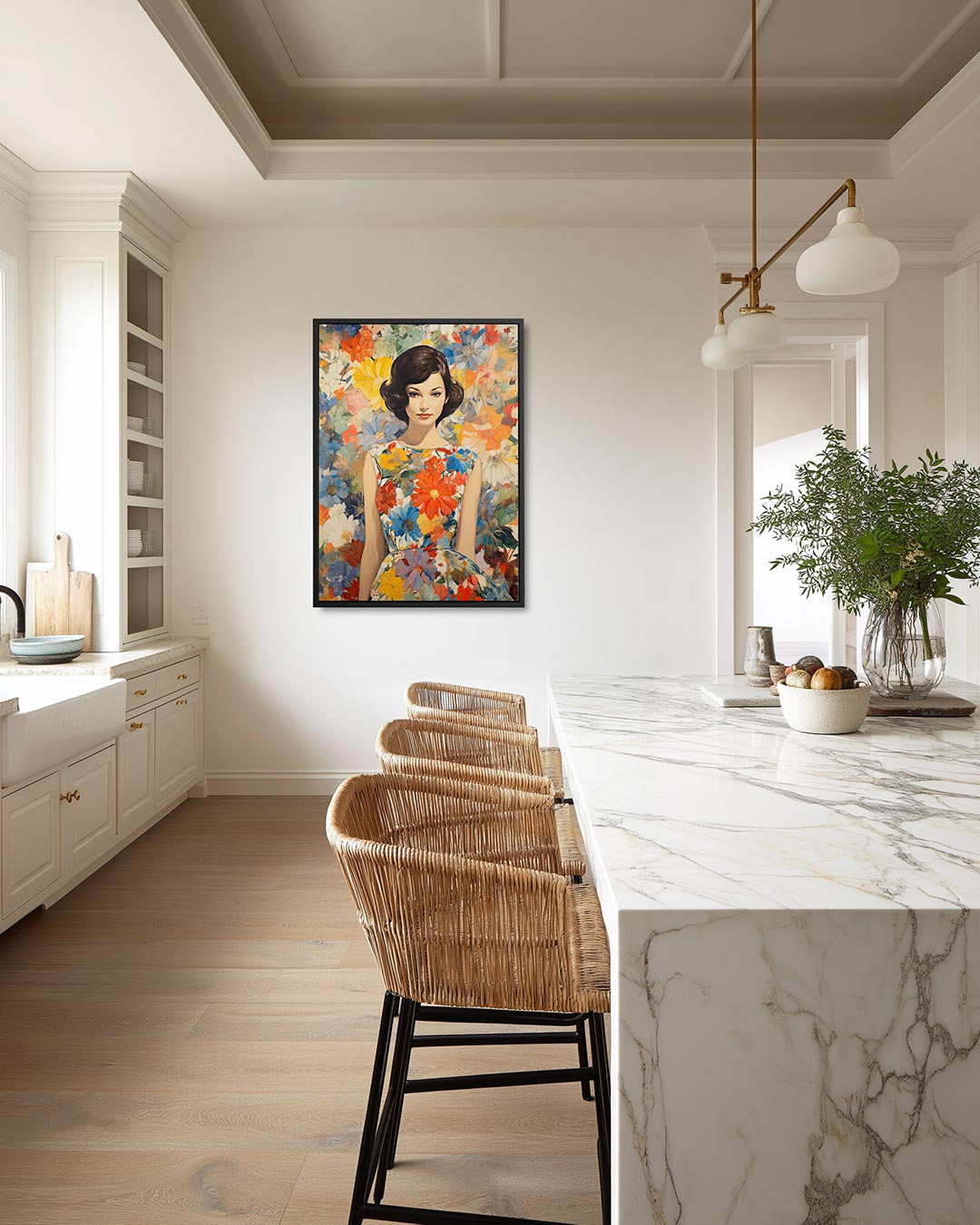 Vrouw met bloemen – staand wanddecoratie kunstwerk