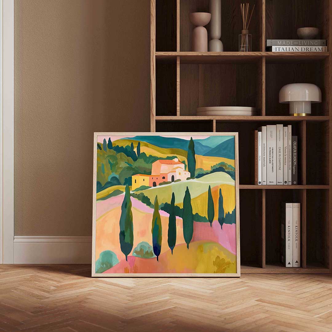 Landschap met cipressen – vierkante design wanddecoratie van WallArtistic
