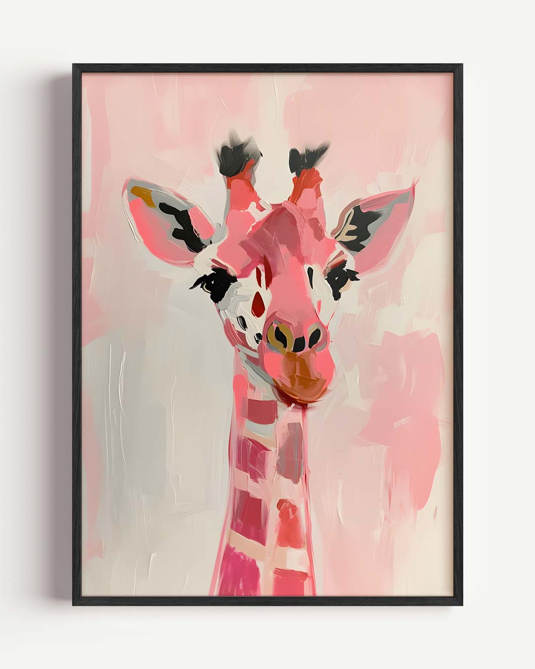Speelse Roze Giraf – Popart en Streetart portret poster als wanddecoratie