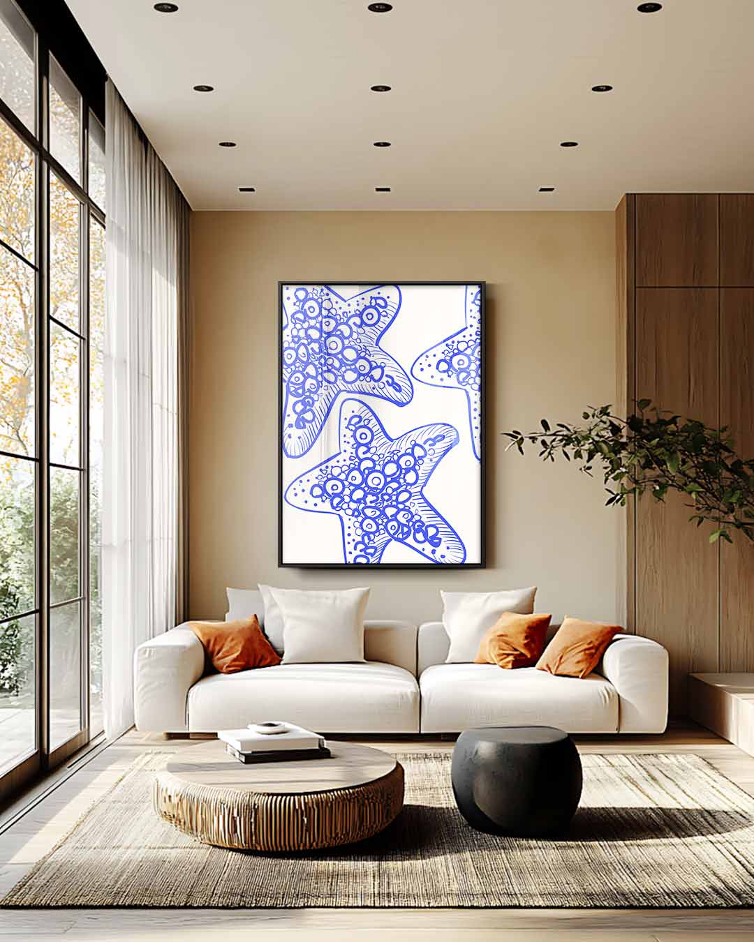 Zeesterren in Blauw – staand kunstwerk voor modern interieur