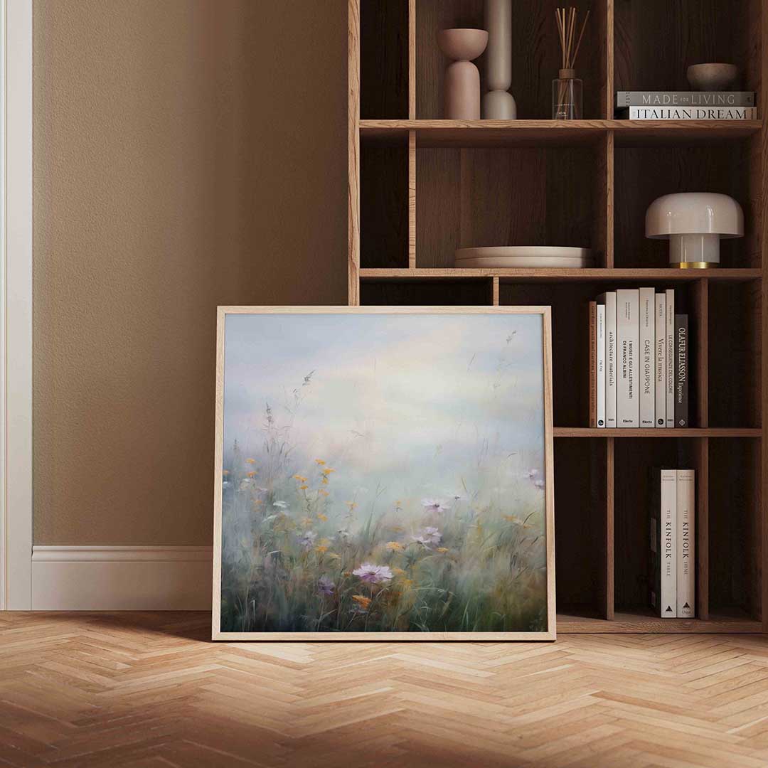 Bloemenveld – vierkante wanddecoratie met kleur en vorm van WallArtistic