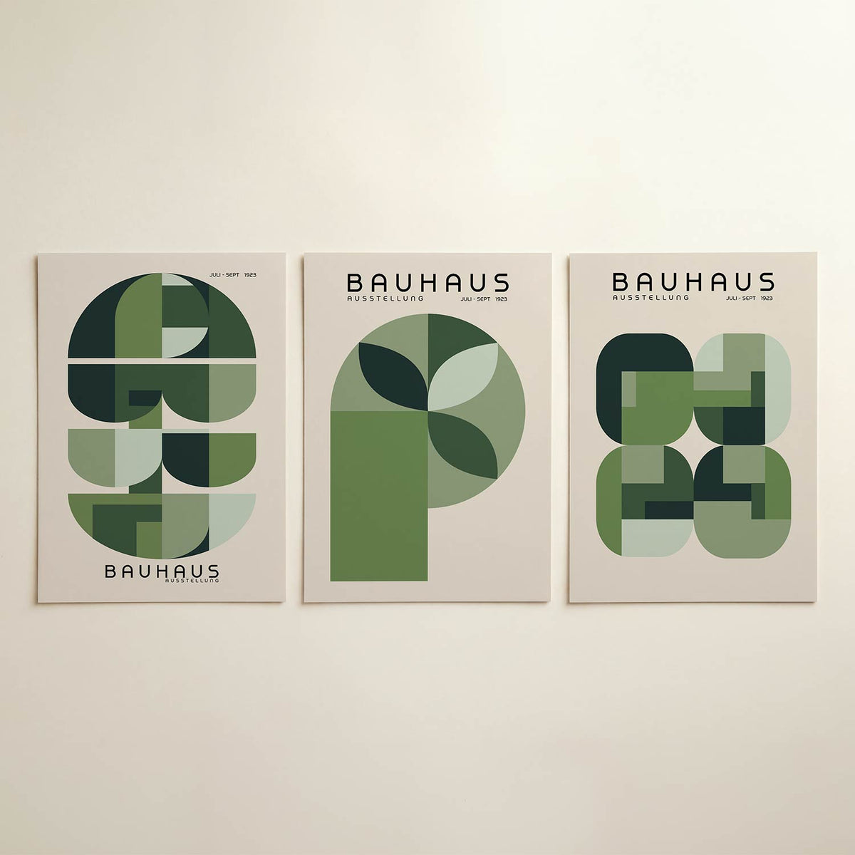 Vorm en kleur posterset – detailweergave – deze posterset in drie delen toont een ritmisch spel van halve cirkels en
