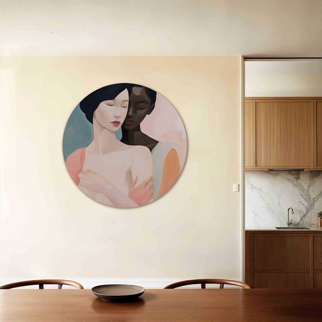 Abstracte – moderne ronde wanddecoratie met vrouwelijk portret