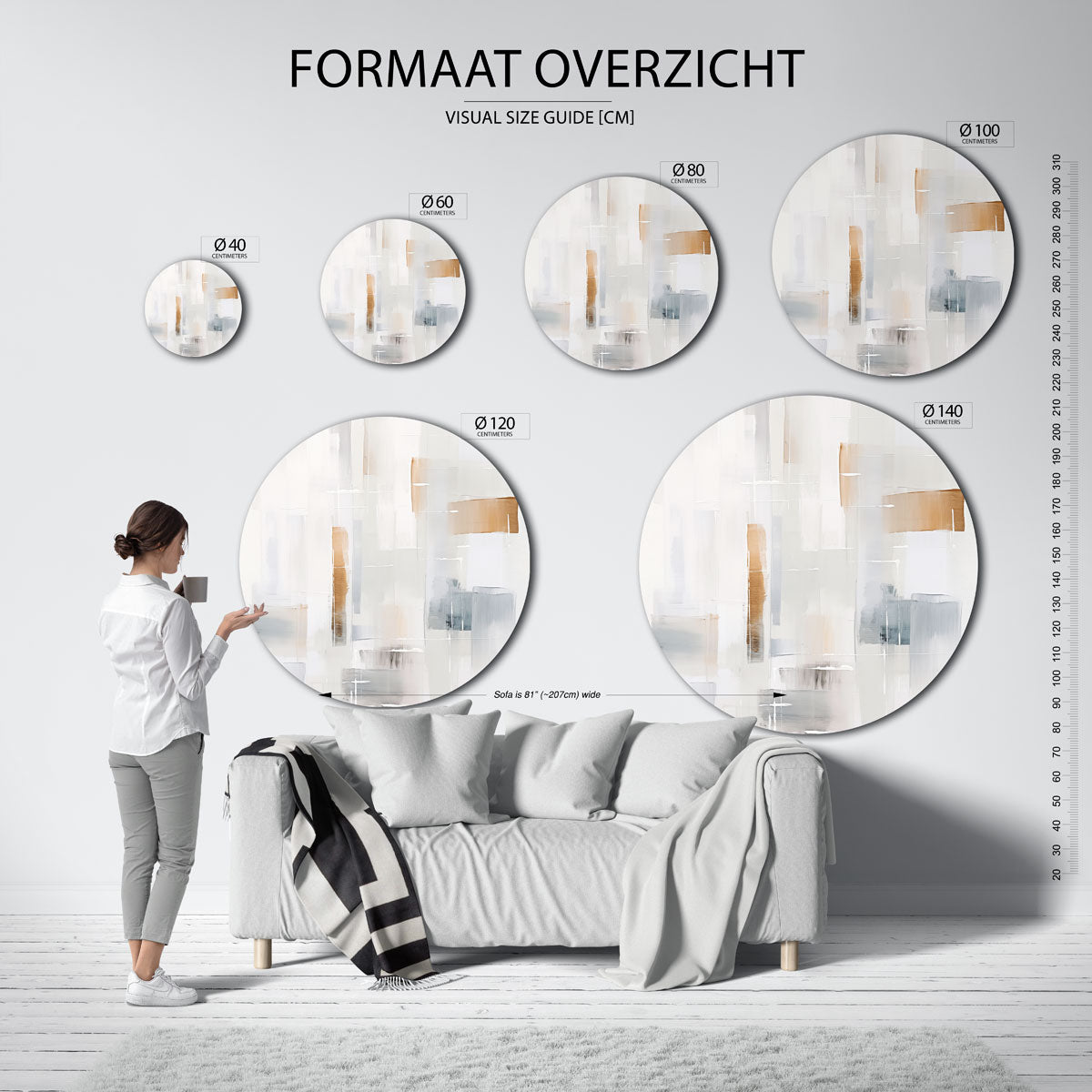 Abstracte vormen – ronde muurcirkel met kleurrijke illustratie