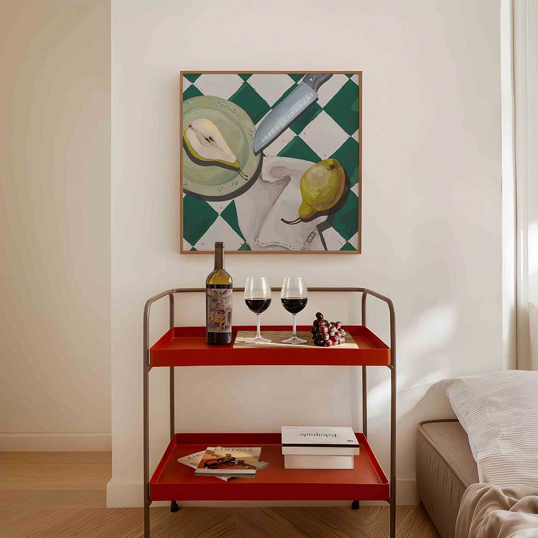 Peren en mes – vierkante keuken wanddecoratie van WallArtistic