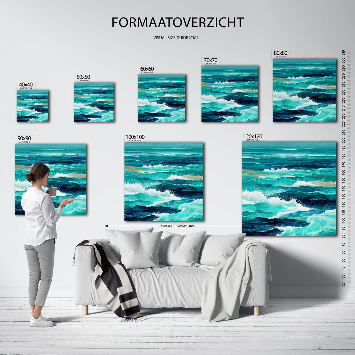 Golvende zee – vierkante muurposter met abstracte vormen