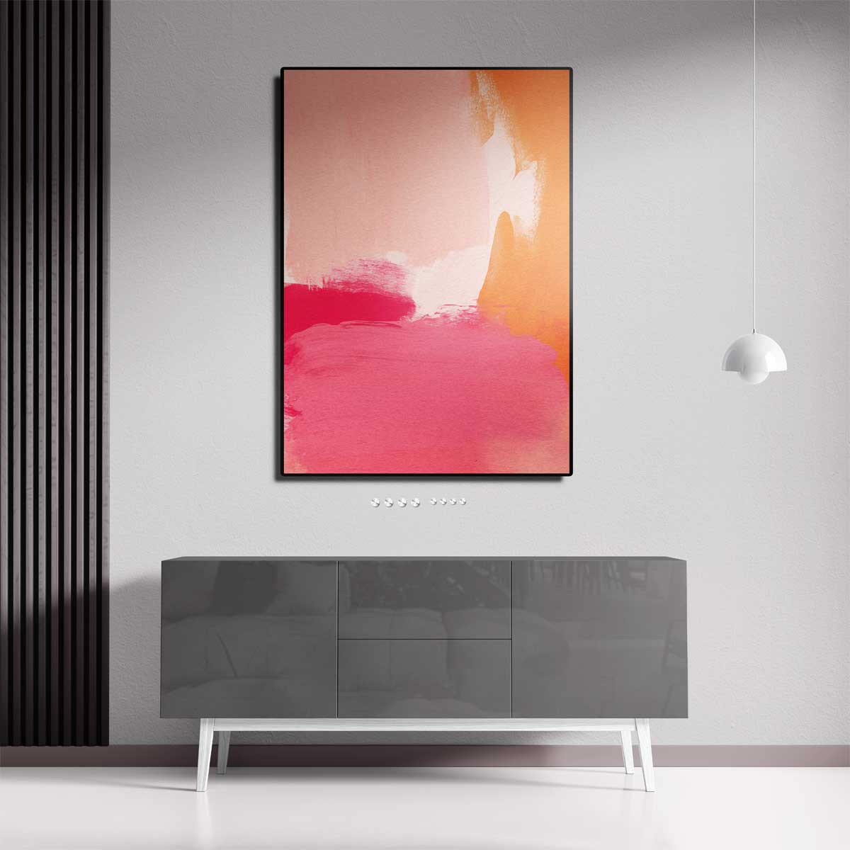 Kleurenexplosie in Zacht Oranje en Roze – staand kunstwerk voor modern interieur