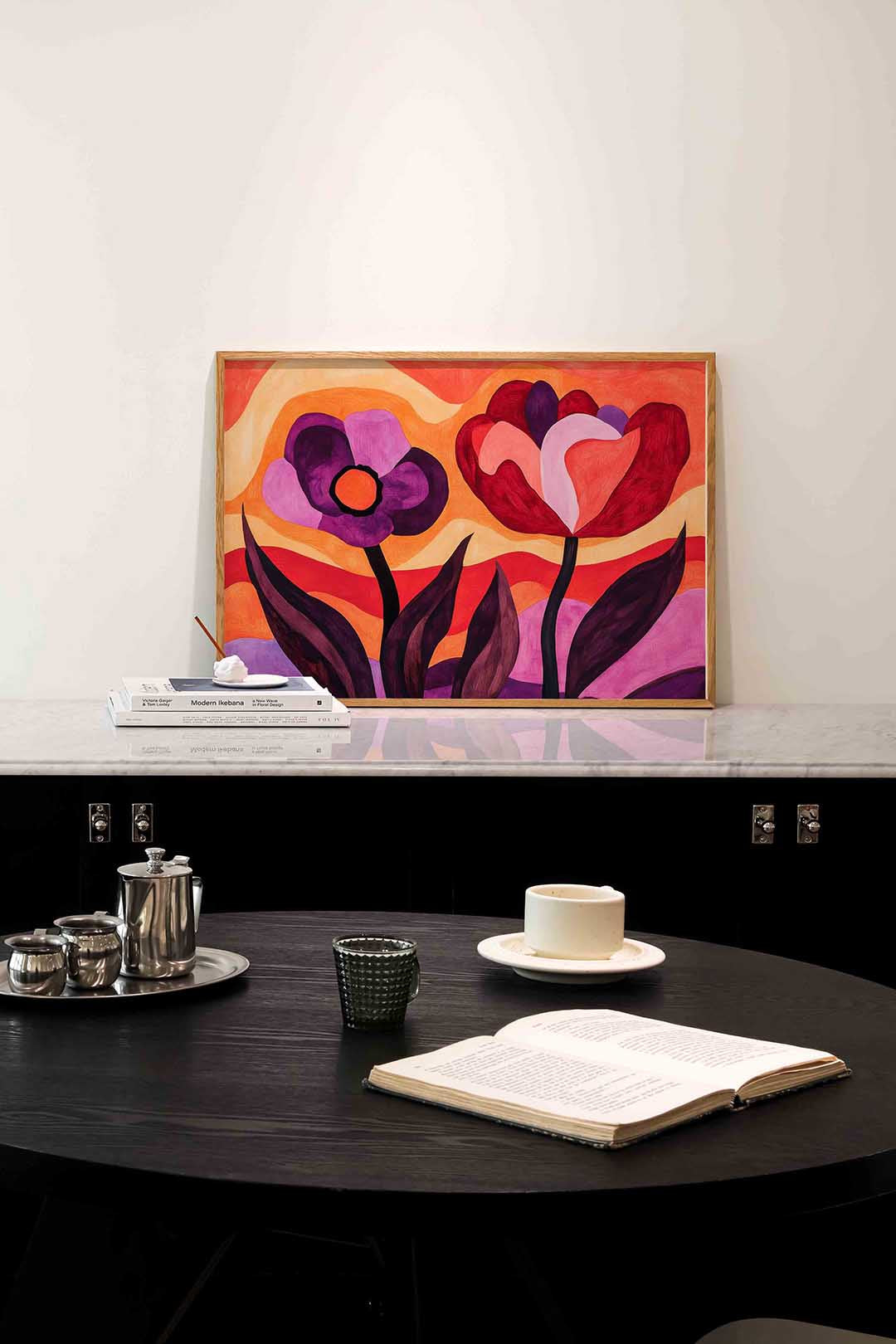 Bloemen in golvende kleuren – abstracte poster in liggend formaat