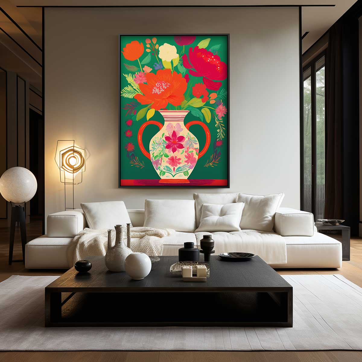 Bloemrijk Binnentuin – dibond wanddecoratie in staand formaat