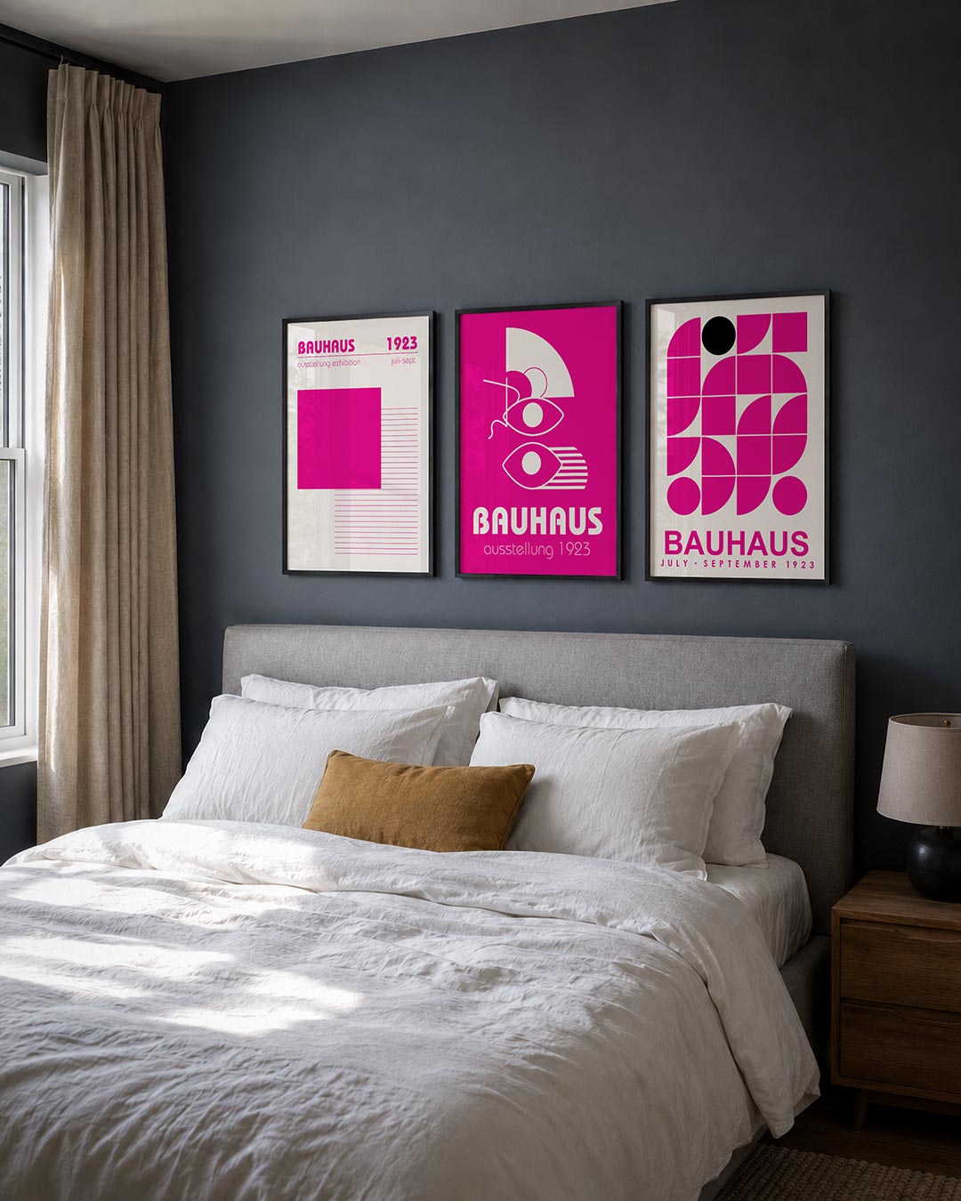 Kleur en lijnen posterset – detailweergave – deze posterset in drie delen speelt met een groot roze vierkant en fijne