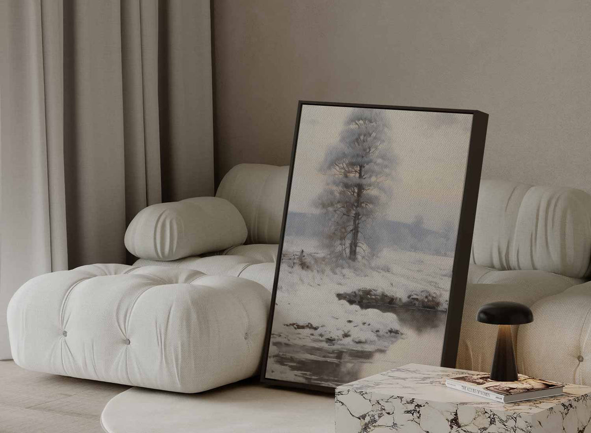 Winterlandschap met Sneeuw en Vijver – plexiglas wanddecoratie in portret formaat