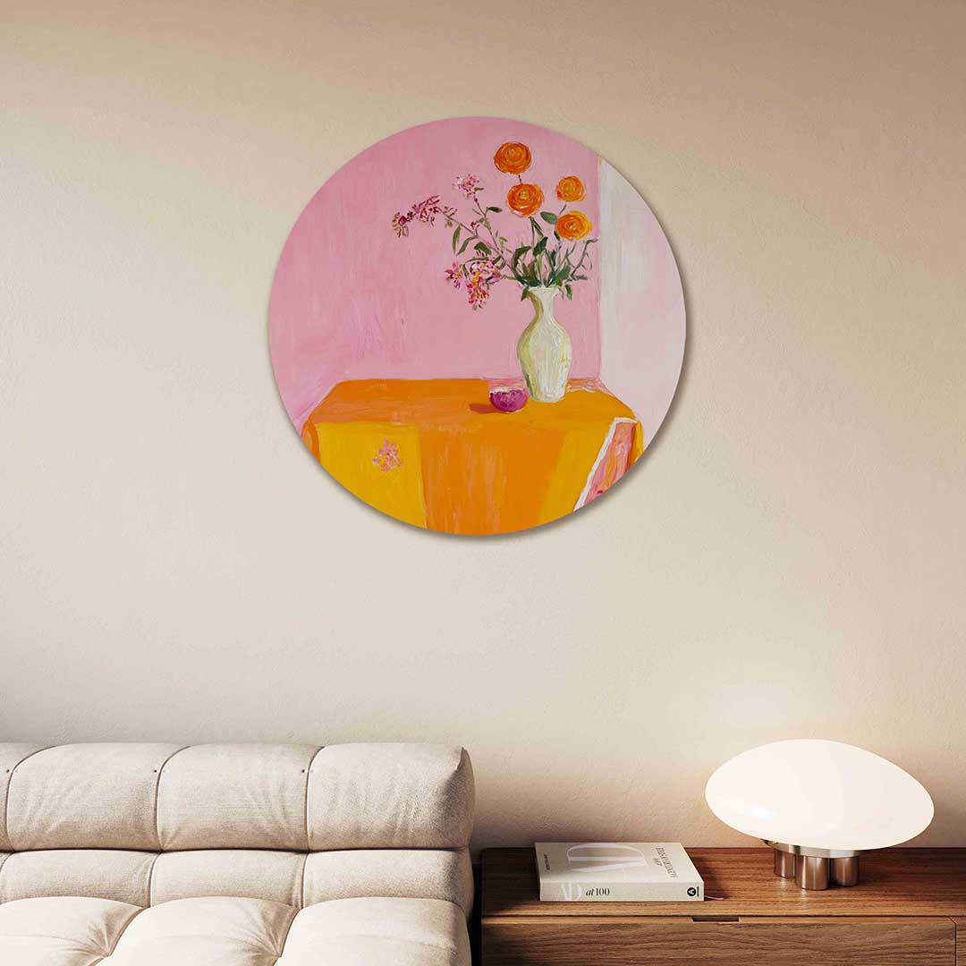 Bloemen in vaas – moderne abstracte muurcirkel voor aan de muur