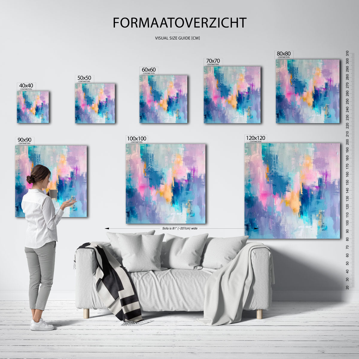 Abstracte kleurencompositie – vierkante muurposter met kleurrijke illustratie