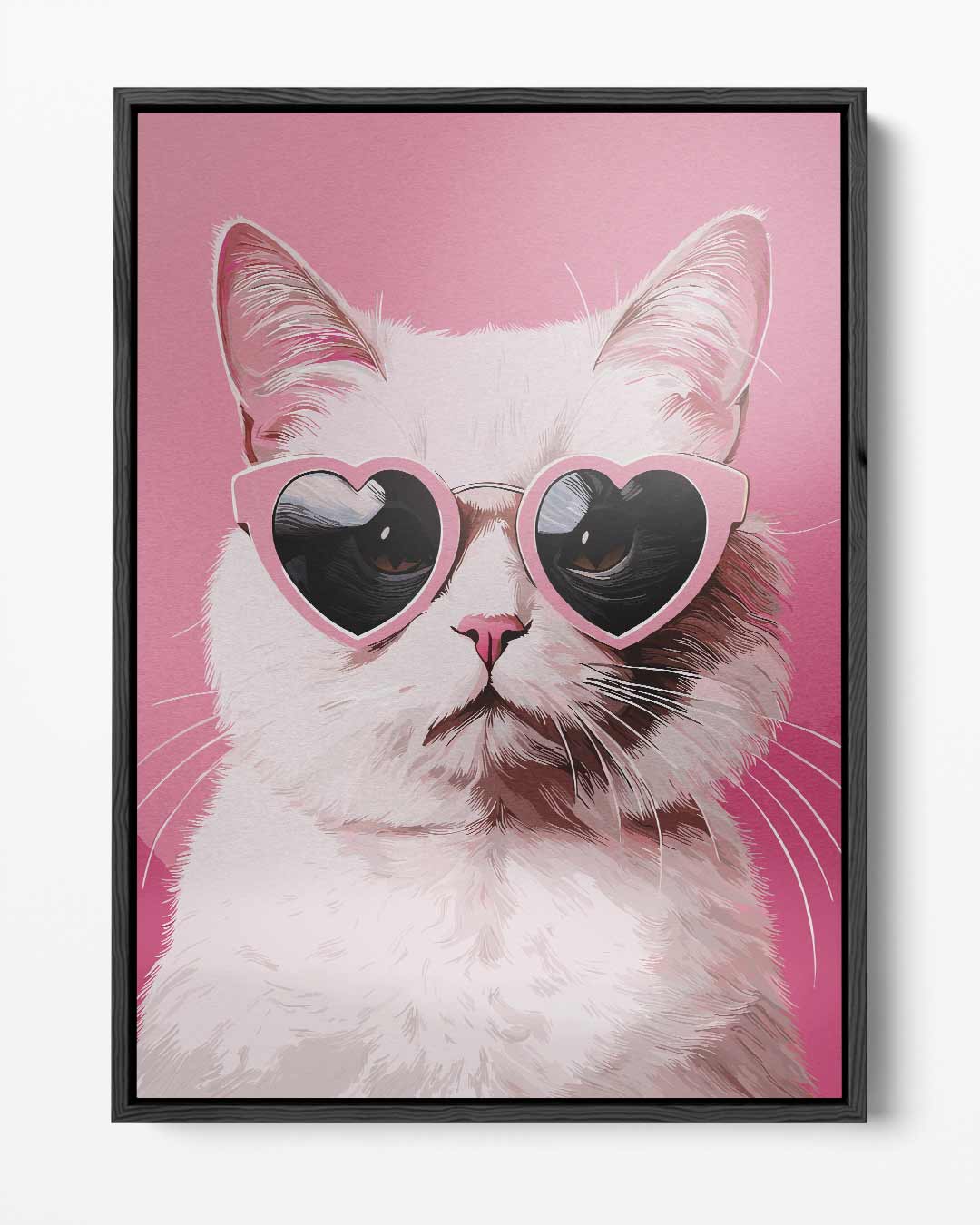 Coole Kat met Hartjesbril – portret kunstwerk als wanddecoratie