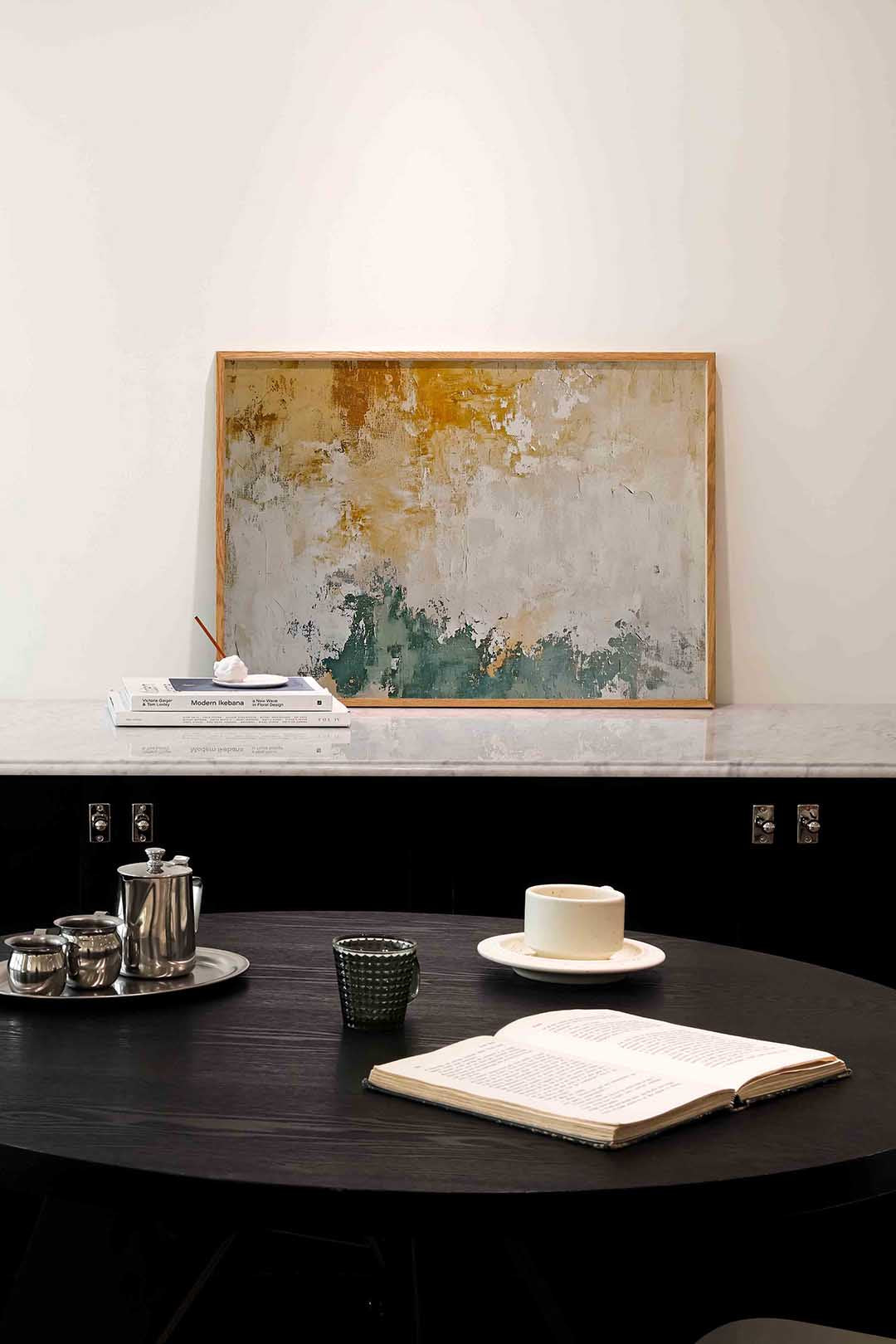 Abstracte beige en groene – abstracte poster in liggend formaat
