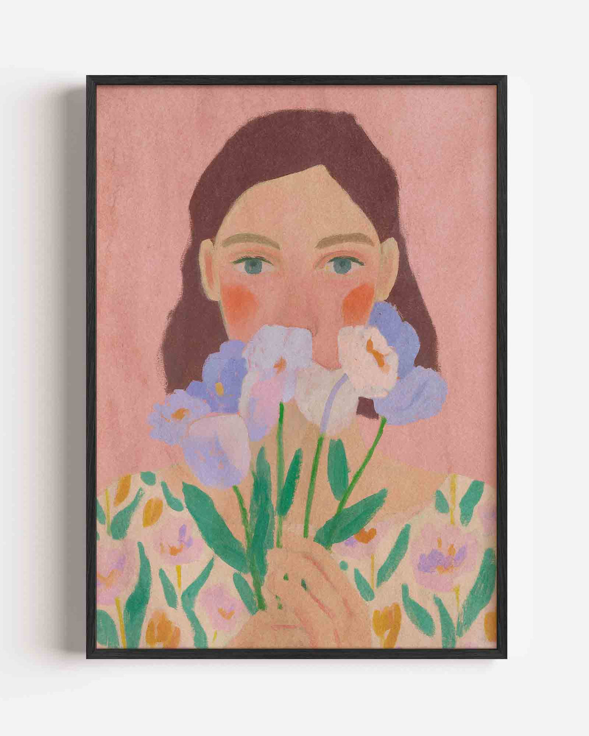 Vrouw met bloemen – pastel portret poster als wanddecoratie